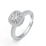 S925 Silver Small Square Adjustable Open Ring with Moissanite Halo Setting
