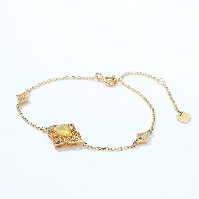 S925 Sterling Silver Gold-Plated Geometric Opal Zircon Bracelet