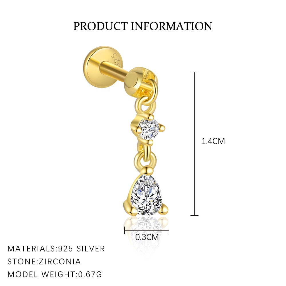 S925 Sterling Silver Flat-Back Zircon Stud Earrings(Single unit)