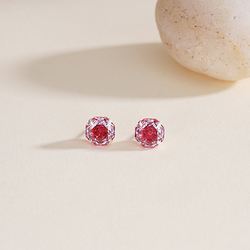 S925 Sterling Silver Octagonal Rose-Cut Zircon Stud Earrings