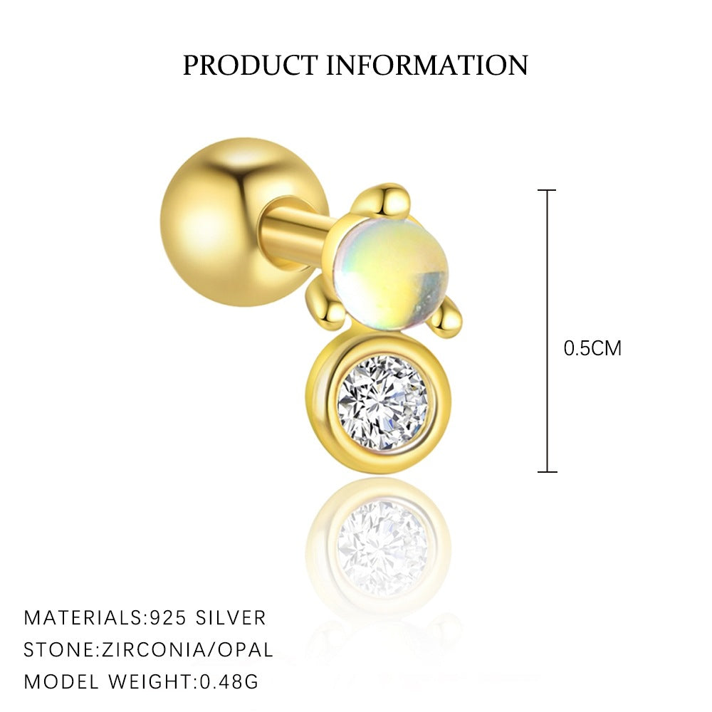 S925 Sterling Silver Zircon Round-Stud Earrings(Single unit)