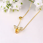 S925 Sterling Silver Bee Necklace Plated with 10K Iridescent Gold Crystal Peridot