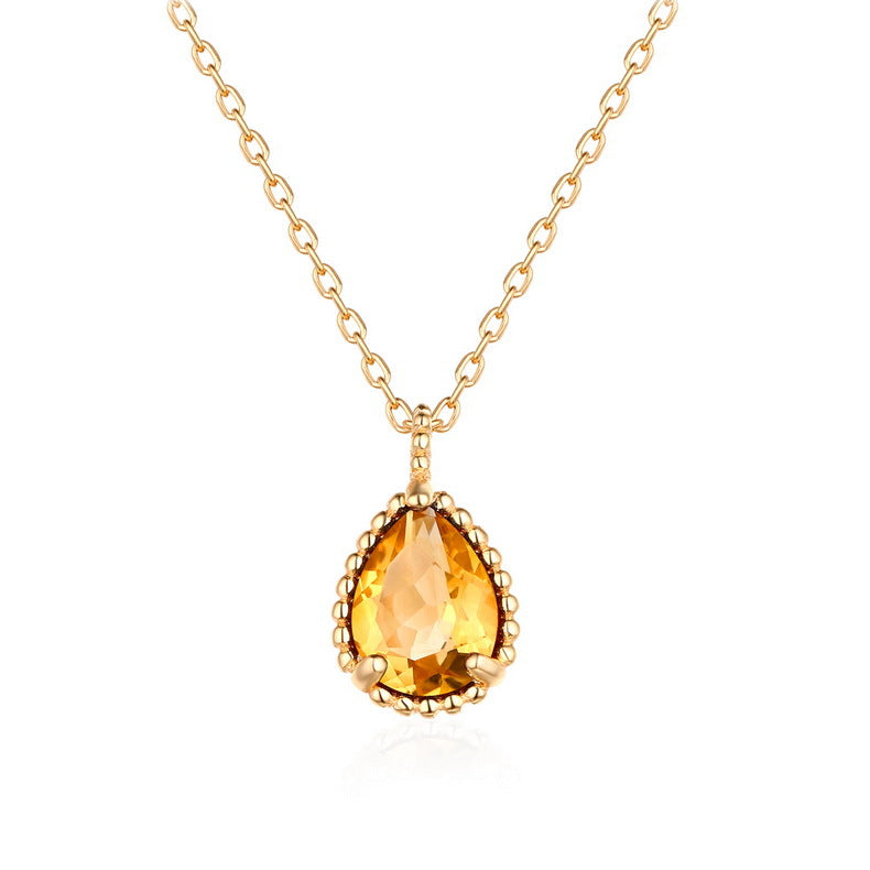 S925 Sterling Silver Garnet Pendant Clavicle Chain Necklace
