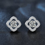 925 sterling silver four-leaf clover inlaid Mosang stone earrings