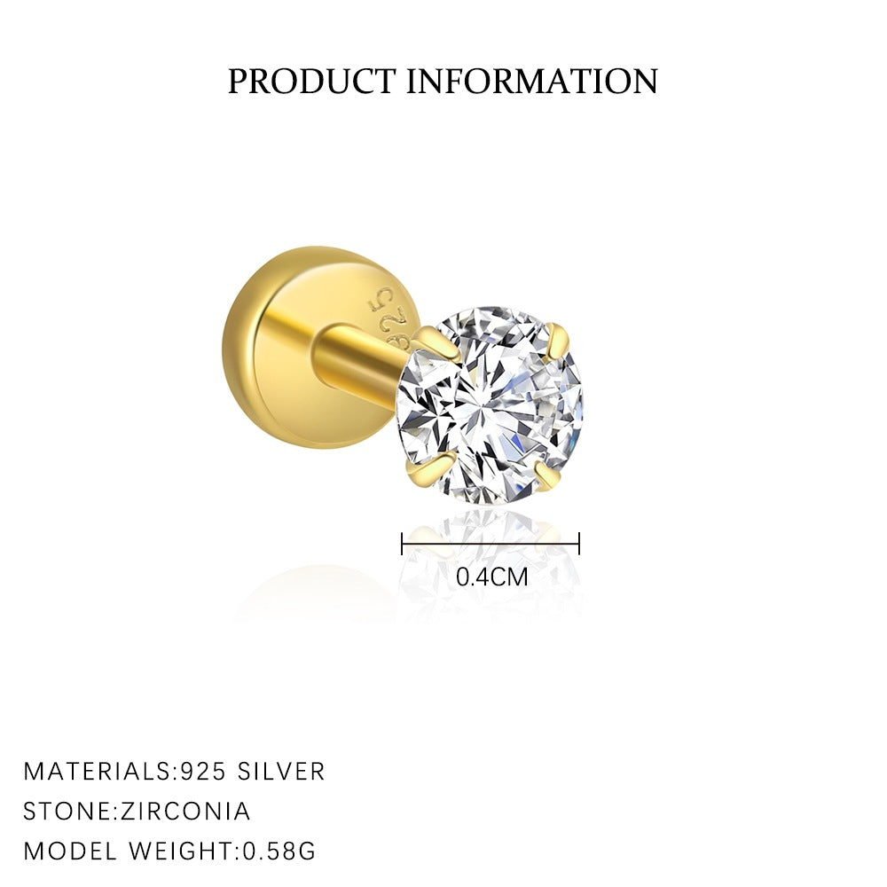 S925 Sterling Silver Flat-Back Zircon Stud Earrings(Single unit)