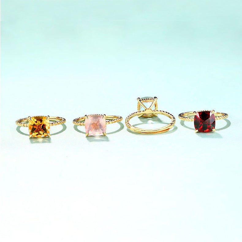 S925 Sterling Silver Gold-Plated Multi-Colored Natural Gemstone Ring