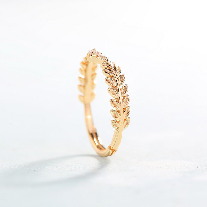 S925 Sterling Silver Gold-Plated Olive Branch Zircon Ring