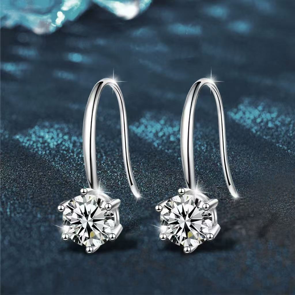 Moissanite Classic Six-Prong Earrings in 925 Sterling Silver