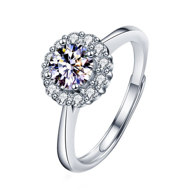 S925 Sterling Silver Moissanite Sunflower Ring