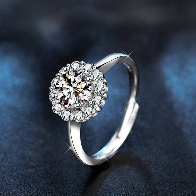 S925 Sterling Silver Moissanite Sunflower Ring