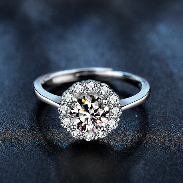 S925 Sterling Silver Moissanite Sunflower Ring