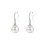 S999 Pure Silver Pearl Drop Earrings with Zirconia