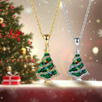 925 Sterling Silver Colorful Zircon Christmas Tree Necklace and Earring Set