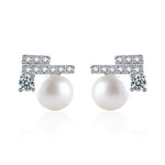 Natural Freshwater Pearl Stud Earrings, Set in 925 Sterling Silver with Moissanite Accents