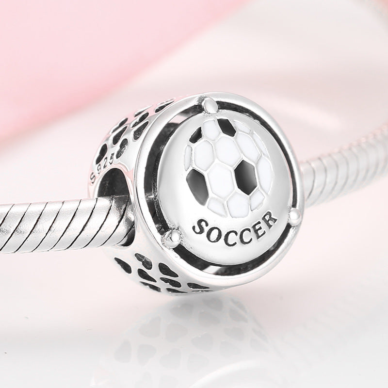 S925 Sterling Silver Football Beaded Pendant