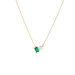S925 Sterling Silver Inlaid Emerald Rectangular Water Drop Zircon Necklace