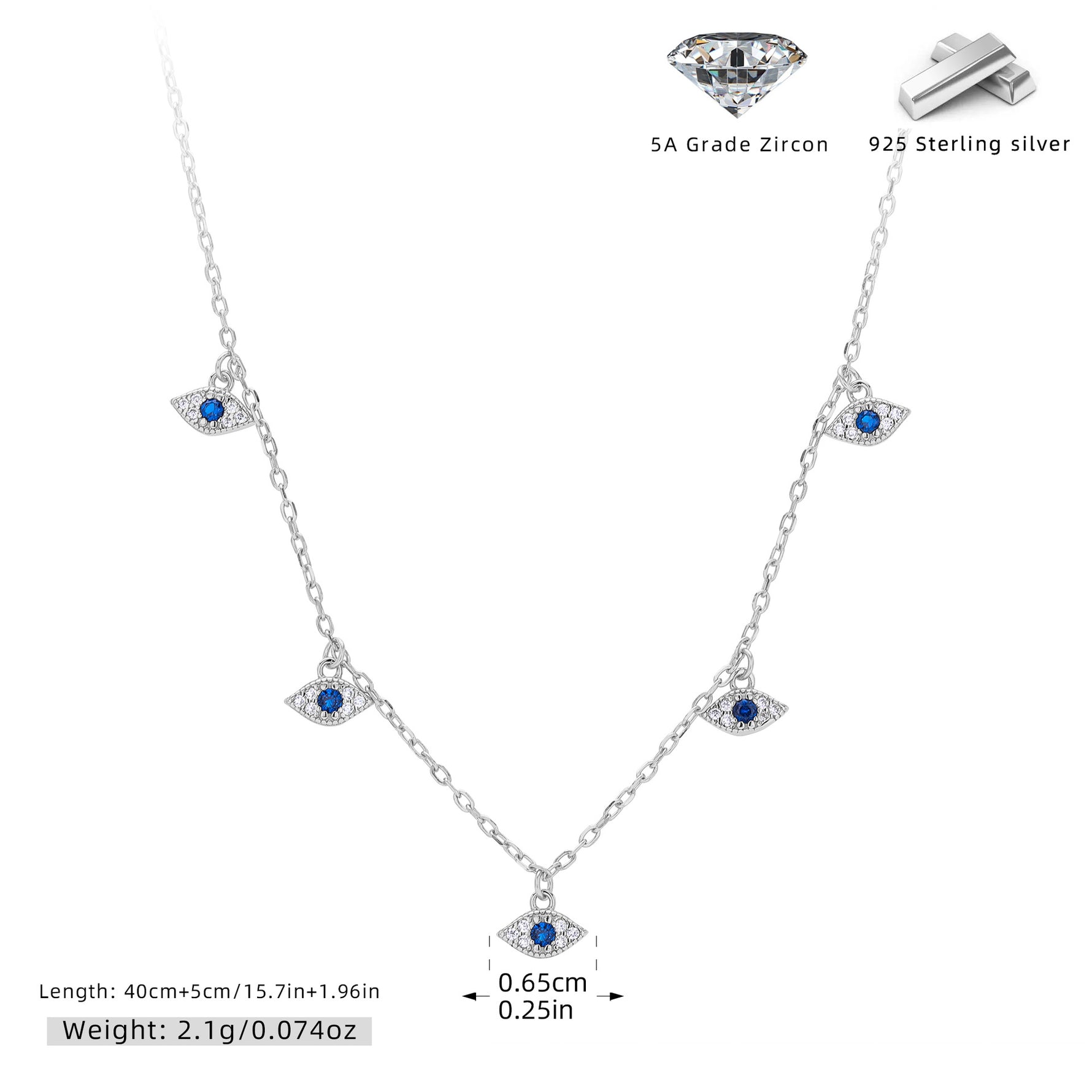 S925 Sterling Silver Fashion Evil Eye Necklace