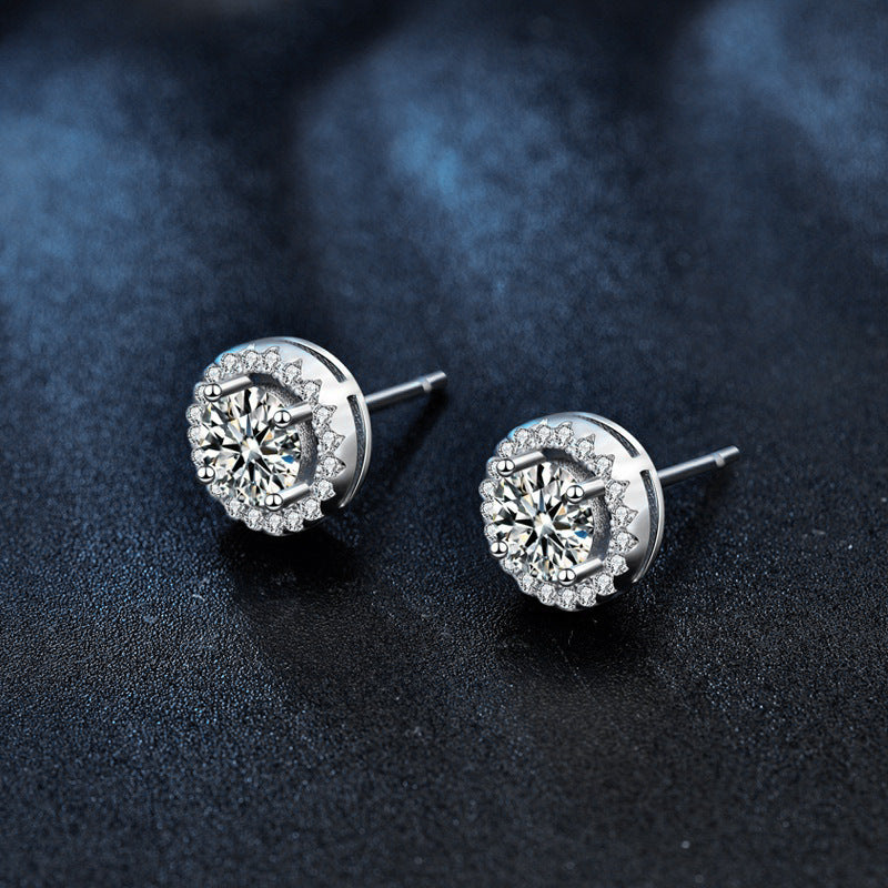 Minimalist Round 925 Sterling Silver Moissanite Stud Earrings