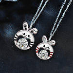 S925 Sterling Silver Moissanite Chinese Zodiac Sign of Rabbit Couple Pendant Necklace