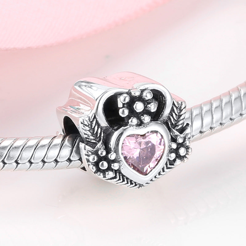 S925 Sterling Silver Pink Zircon Heart Pendant