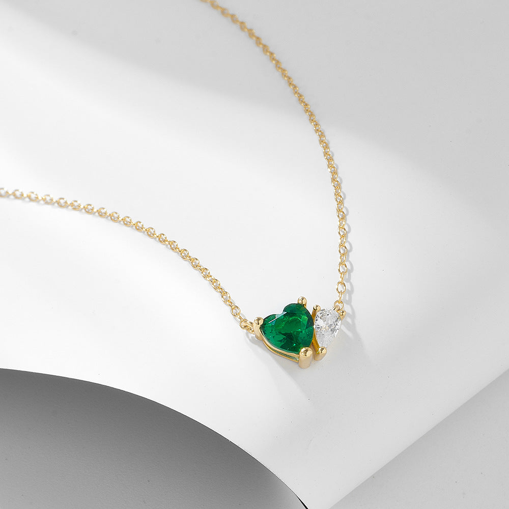 S925 Sterling Silver Emerald Heart-Shaped Zircon Necklace