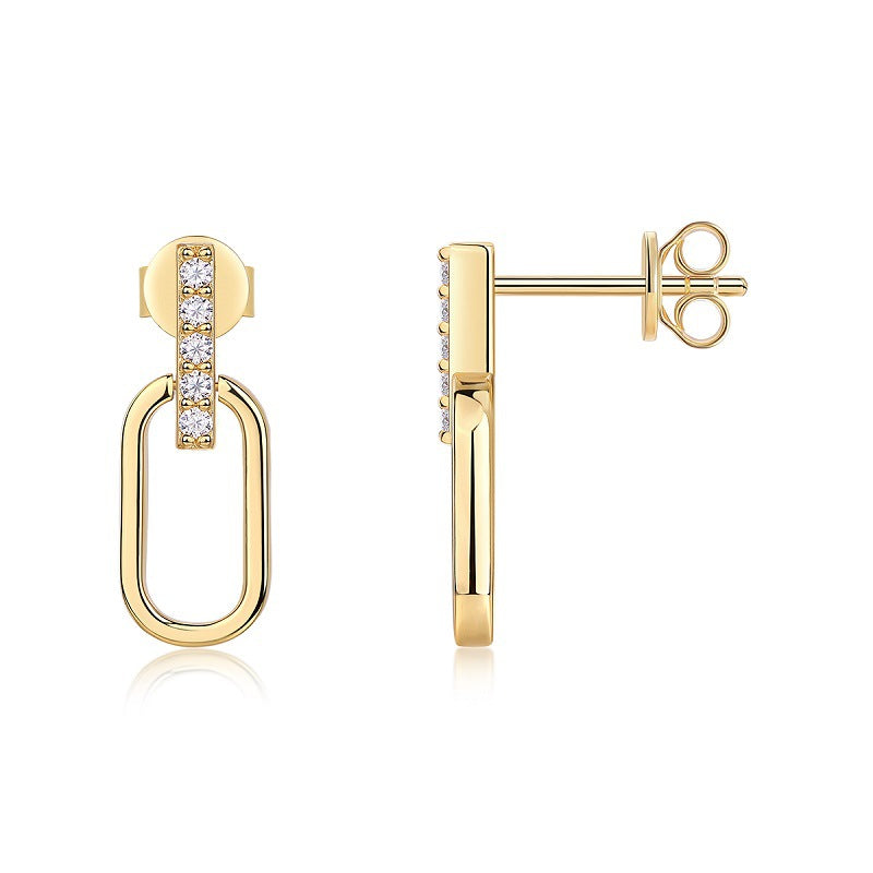 S925 Silver U-Shaped Gold-Tone Moissanite Stud Earrings