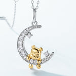 S925 Sterling Silver Cute Bear Zircon Inlaid Pendant Necklace