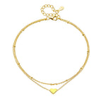 S925 Sterling Silver Double-Layer Chain Heart-Shaped Pendant Anklet