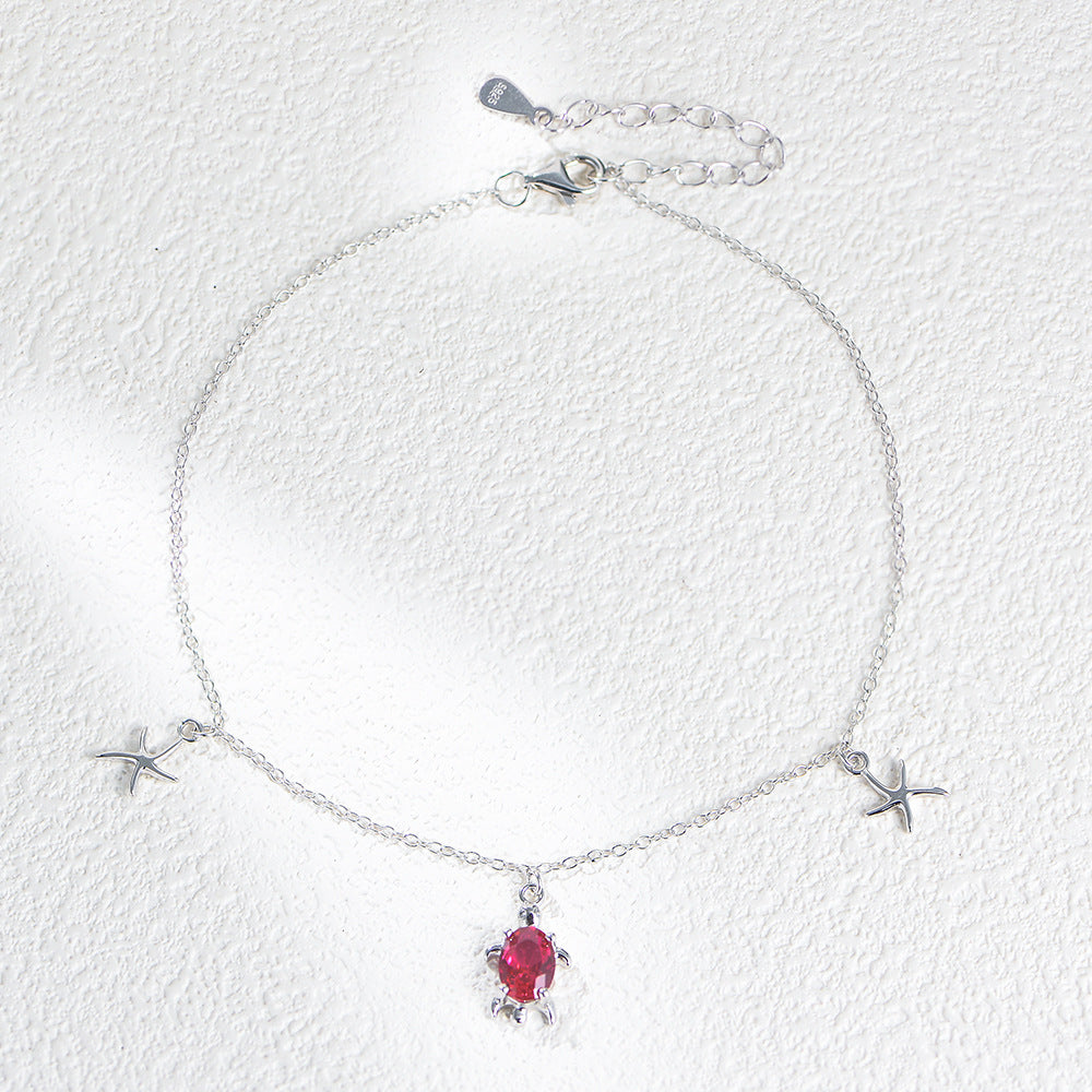 S925 Sterling Silver Sea Turtle Starfish Pendant Anklet