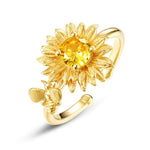 S925 Sterling Silver Plated with Golden Crystal Flower Ring