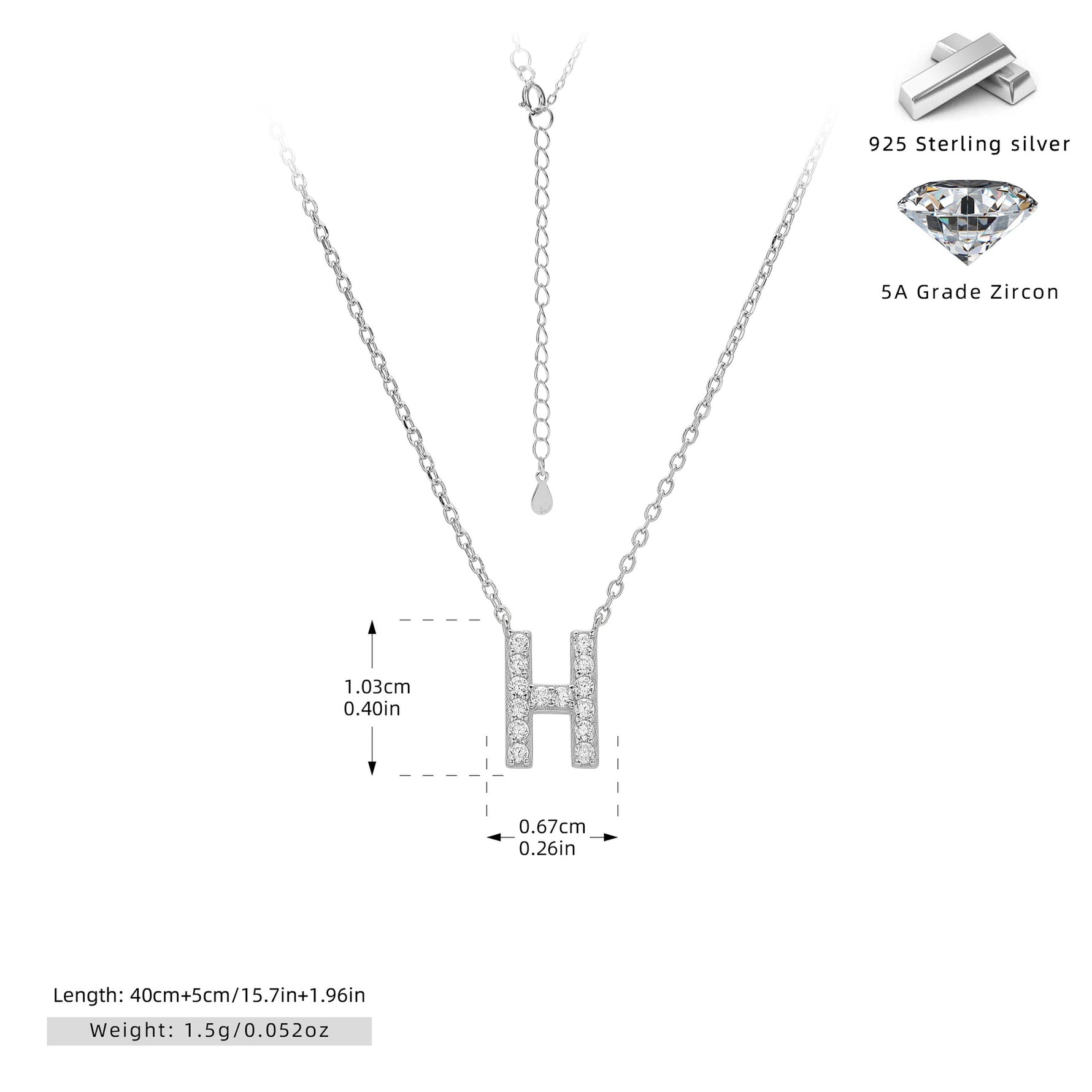 S925 Sterling Silver Simple Zircon Necklace with English Letters