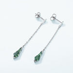 S925 Sterling Silver Geometric Green Moss Long Stud Earrings