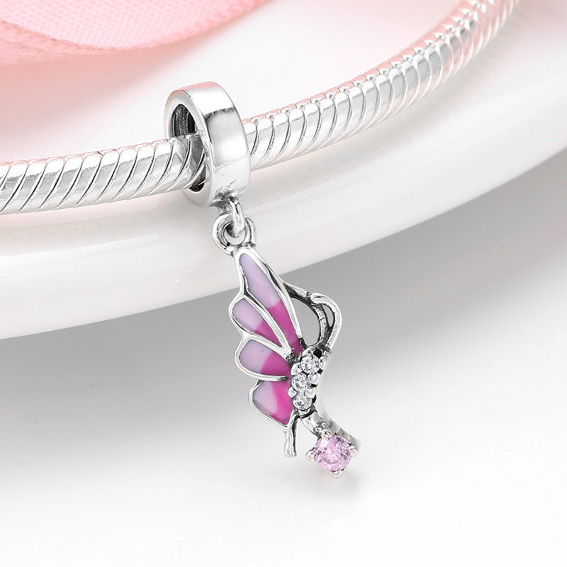 S925 Sterling Silver Pink Butterfly Zircon Pendant