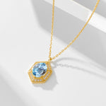 S925 Sterling Silver Simple Geometric Retro Natural Sky Blue Topaz Necklace