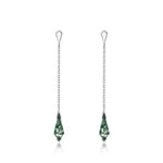 S925 Sterling Silver Geometric Green Moss Long Stud Earrings