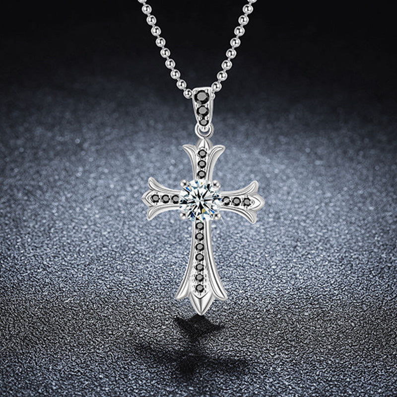 S925 Sterling Silver Moissanite Cross Pendant Necklace