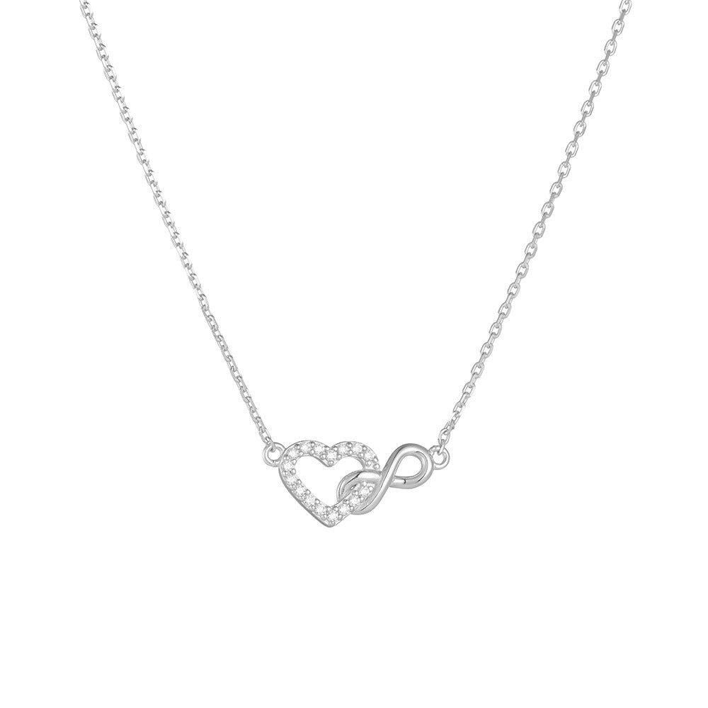 S925 Sterling Silver Lucky 8-Word Unlimited Heart-Shaped Zircon Necklace