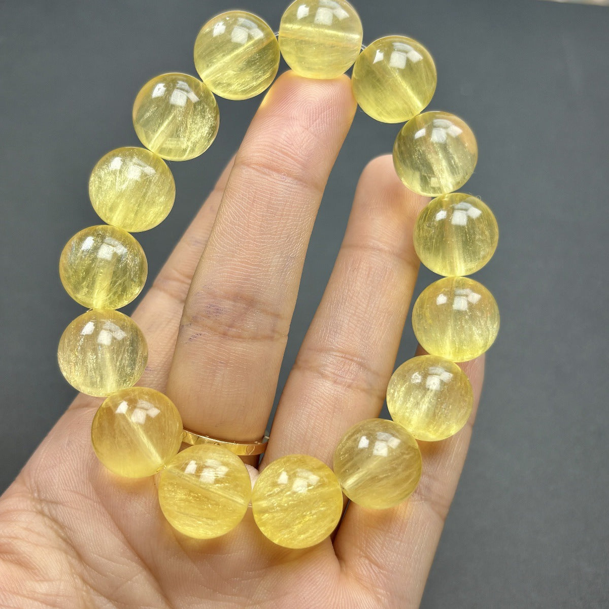 Natural Yellow Fluorite Bracelet with Visible Internal Veining