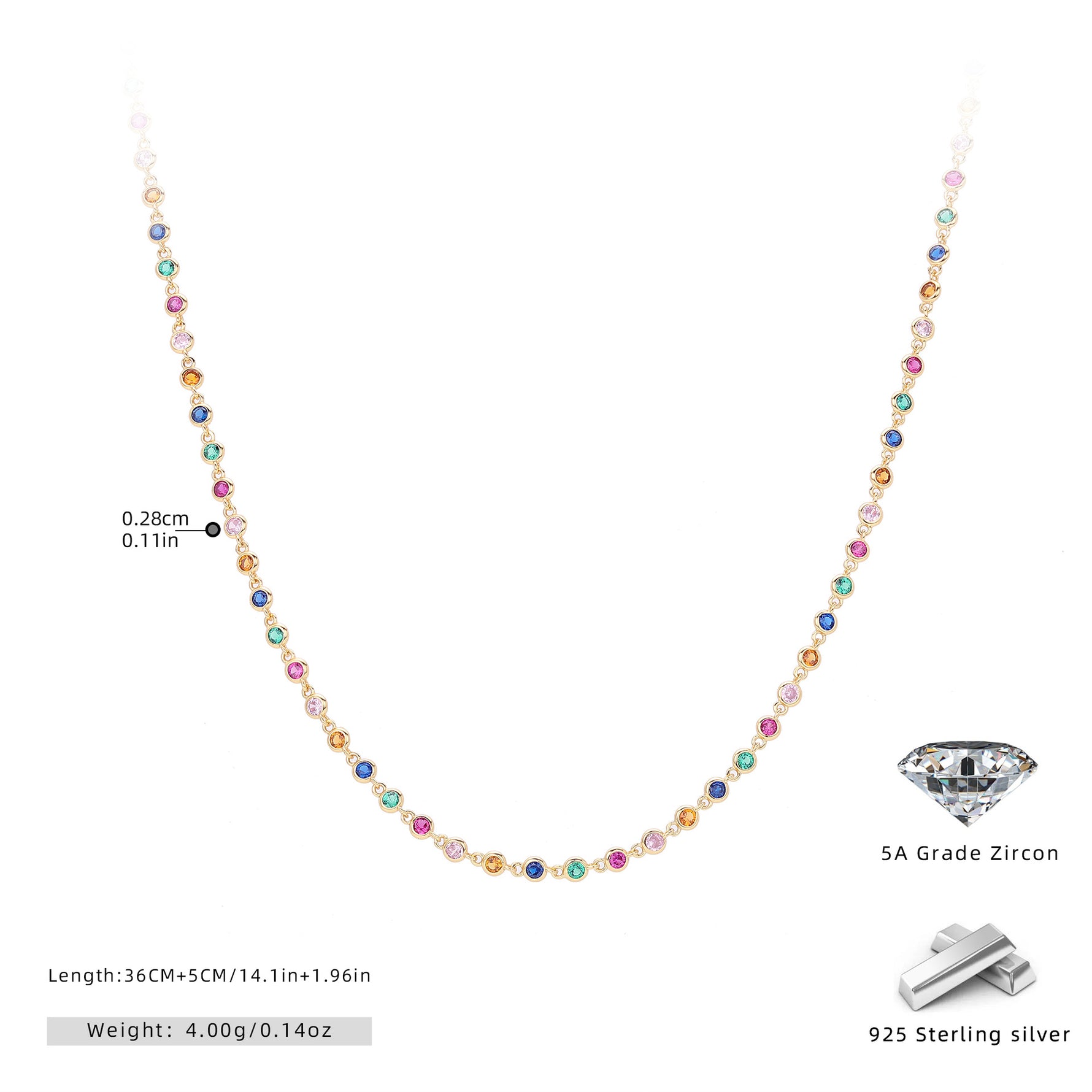 Dopamine Colored Zirconium Necklace in 925 Sterling Silver