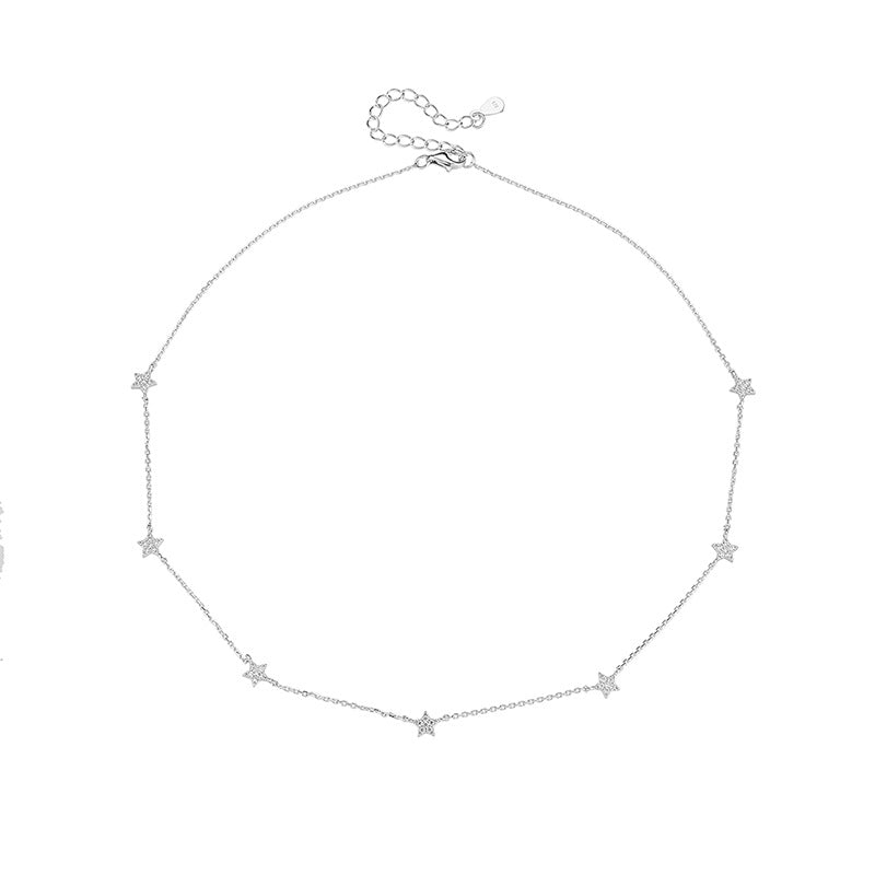 S925 Sterling Silver Gold Plated Star Zircon Inlaid Pendant Necklace