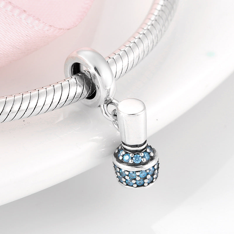 S925 Sterling Silver Nail Polish Cosmetic Blue Zircon Pendant