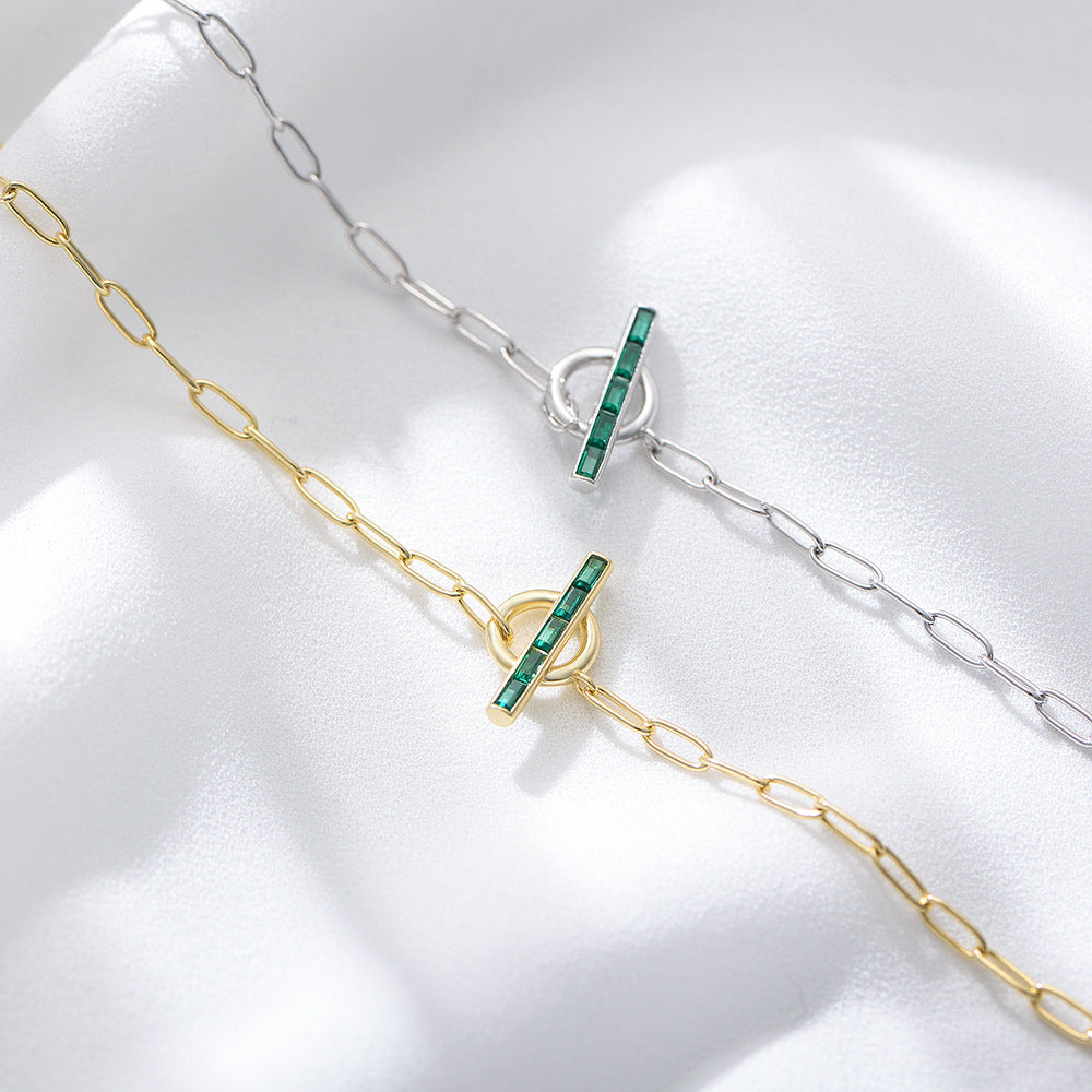 S925 Sterling Silver Geometric Ring Style Emerald Zircon Bracelet