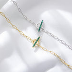 S925 Sterling Silver Geometric Ring Style Emerald Zircon Bracelet