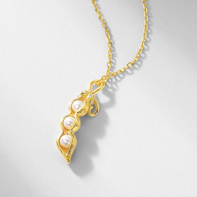 S925 Sterling Silver Gold-Plated Pearl Pod Pendant Necklace