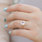 S925 Sterling Silver Gold-Plated Natural Rose Crystal Carved Ring
