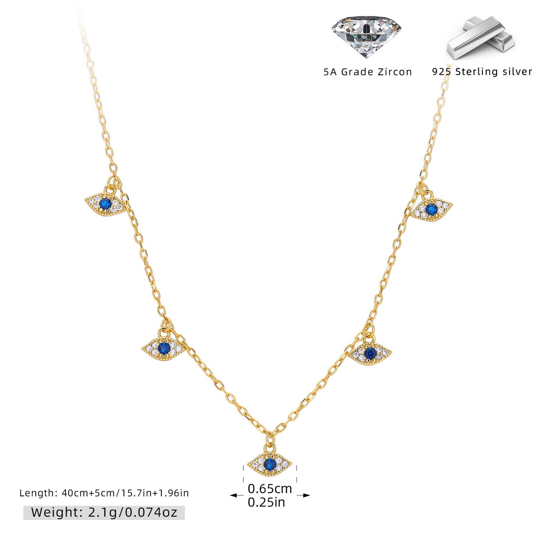 S925 Sterling Silver Fashion Evil Eye Necklace