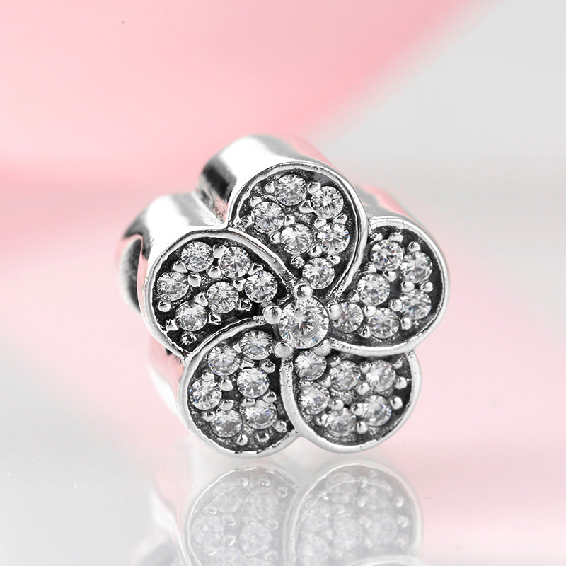 S925 Sterling Silver Inlaid Zircon Peony Flower Shape Pendant