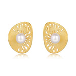S925 Sterling Silver Gold-Plated Openwork Pattern Pearl Earrings