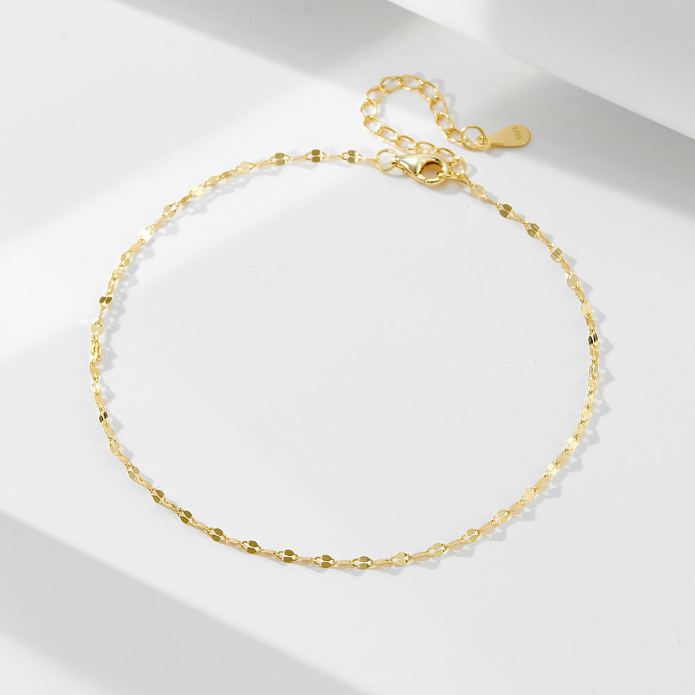 S925 Sterling Silver Plated 14K Gold Tile Chain Anklet