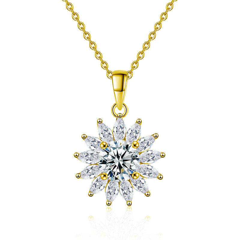 S925 Sterling Silver Moissanite Bright Sunflower Pendant Necklace